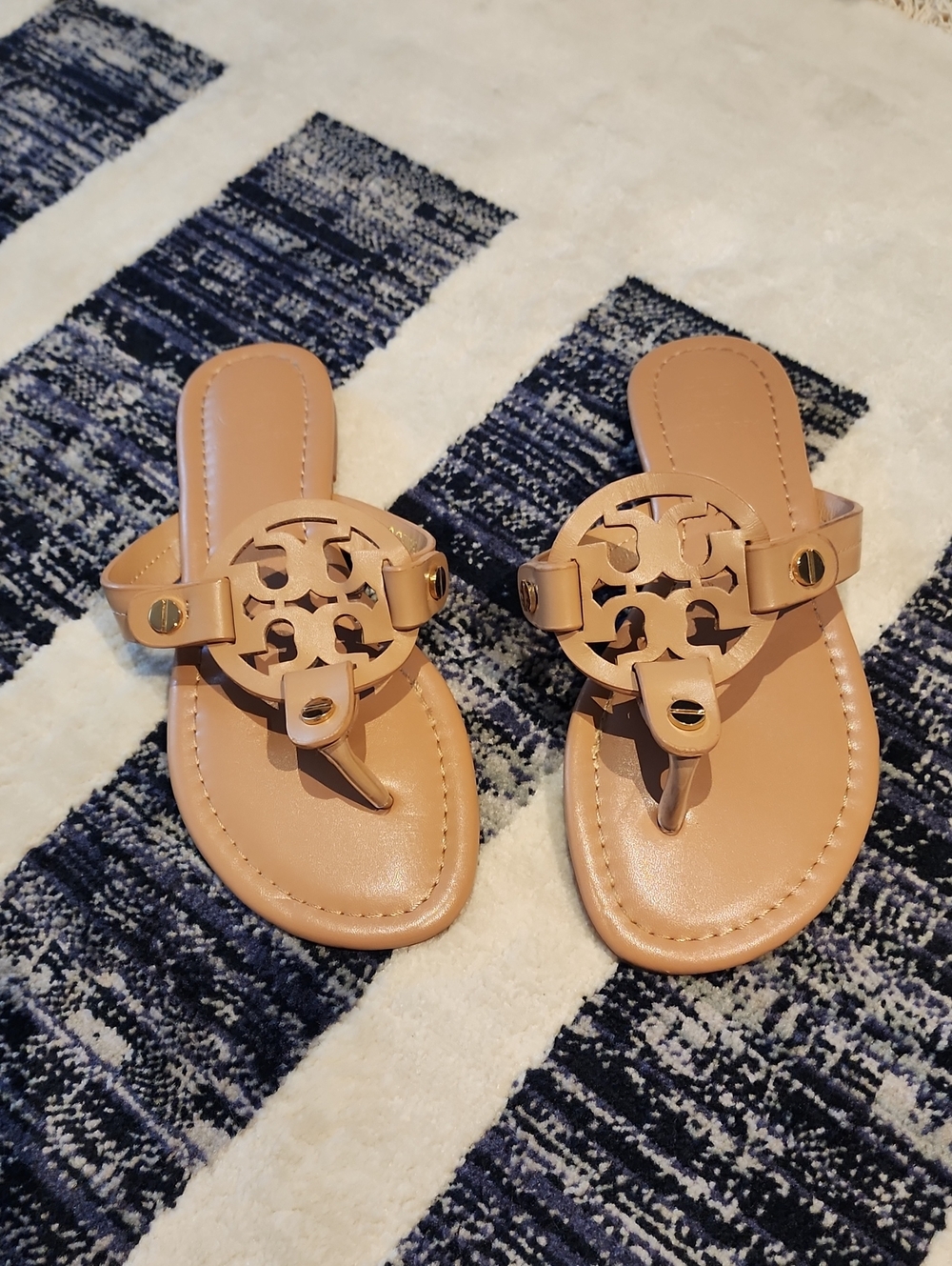 Tory Burch Nude/Tan Miller Logo Thong Sandals